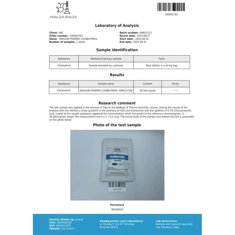 dp clenbuterol lab test results from 2024-08-31