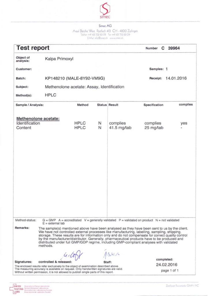 primoxyl lab test results from 2016-01-14