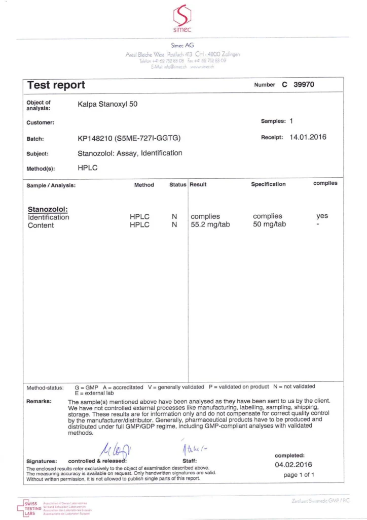 stanoxyl 50 lab test results from 2016-01-14